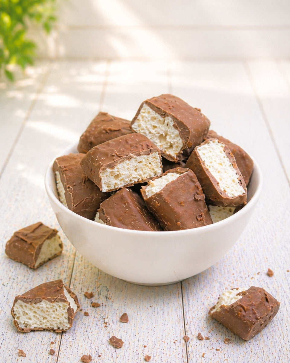 Gefriergetrocknete Milky Crunch in der Vorderansicht in der Schüssel, knusprig und hochwertig als Produktfoto dargestellt.