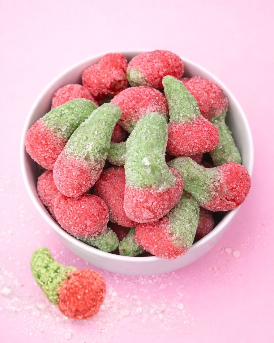 Gefriergetrocknete Kirschen von Astrocat Candy in Ansicht von oben